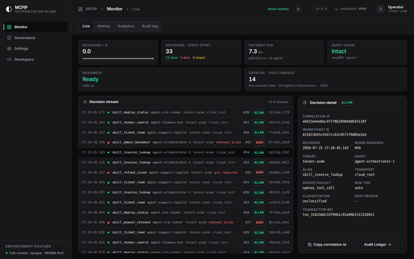 The same Monitor view rendered in the console's dark theme.